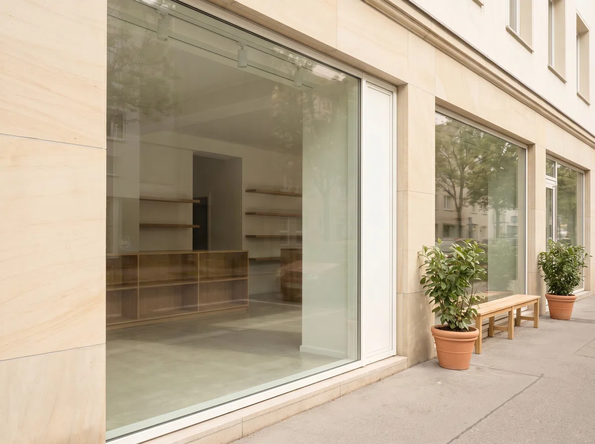 Retail shopfront with glass facade
