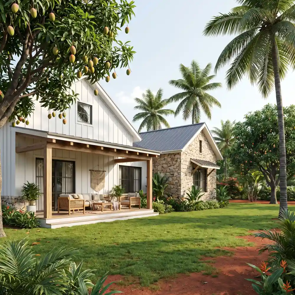 Farmhouse in Amaravati — lush green plots with modern farmhouse