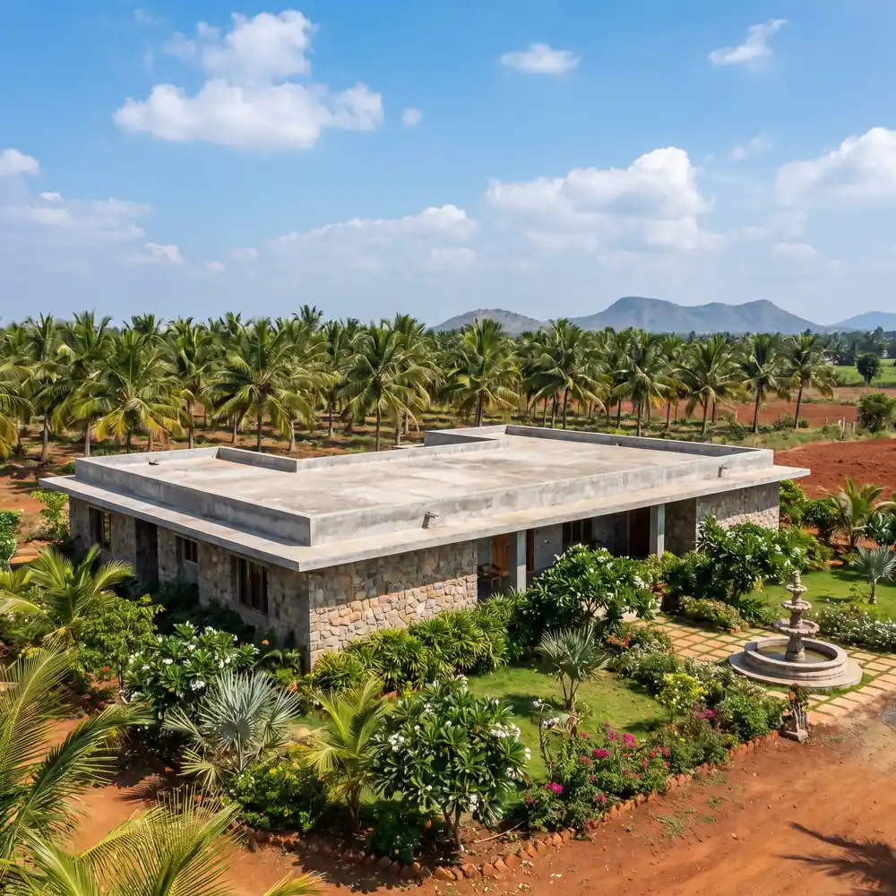 Farmhouse in Kaza — open farm estate with green landscape