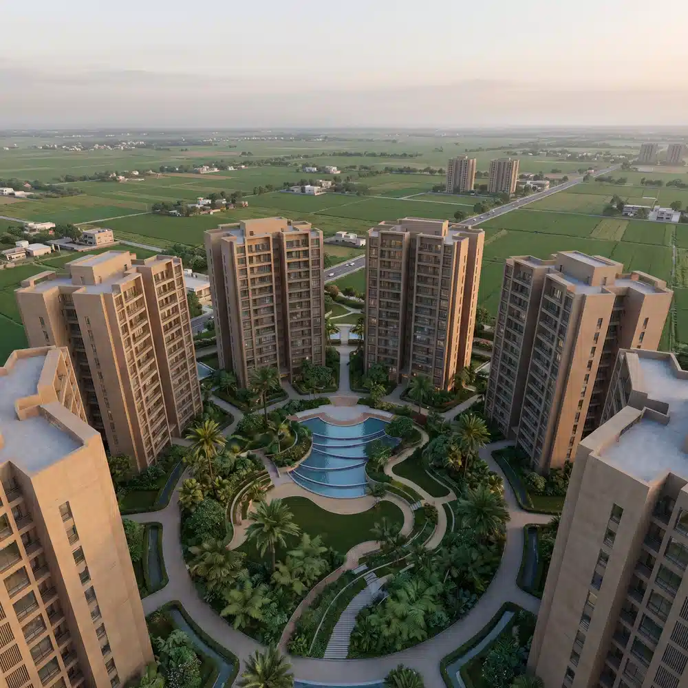 Flats in Guntur — residential towers around a central garden